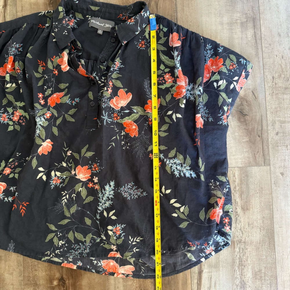 Michael Stars Dark Navy Floral 100% Cotton Blouse, Business Casual Work Top, XS - Picture 9 of 11